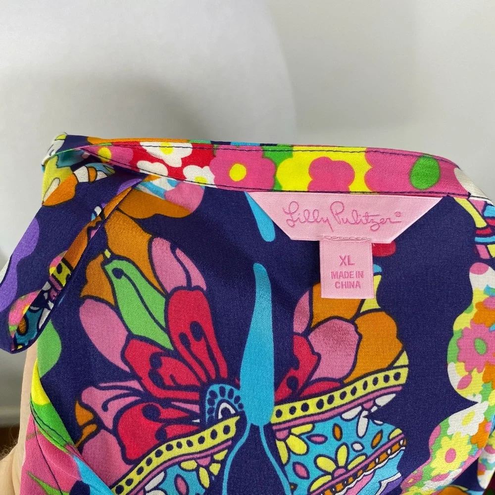 RARE NWT Lilly Pulitzer Bright Navy Out There Butterfly Silk Tunic Top XL - Picture 14 of 16